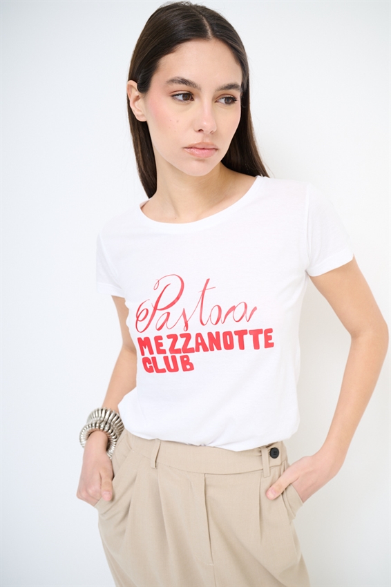 T-SHIRT STAMPA MEZZANOTTE CLUB BIANCO