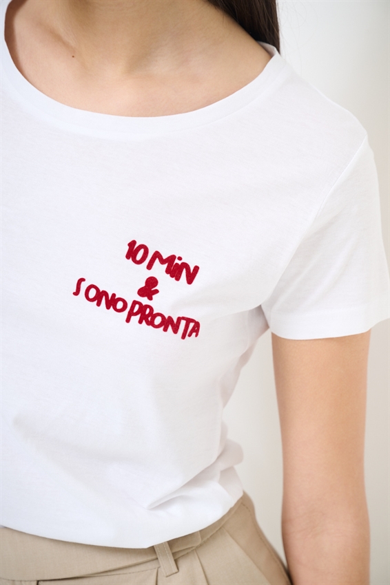 T-SHIRT BASIC STAMPA 10 MIN E SONO PRONTA BORDEAUX