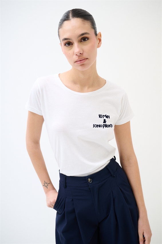 T-SHIRT BASIC STAMPA 10 MIN E SONO PRONTA NAVY