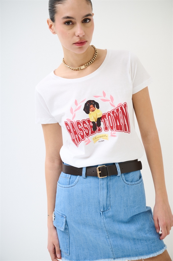 T-SHIRT STAMPA BASSOTTO + SCRITTA ROSSO