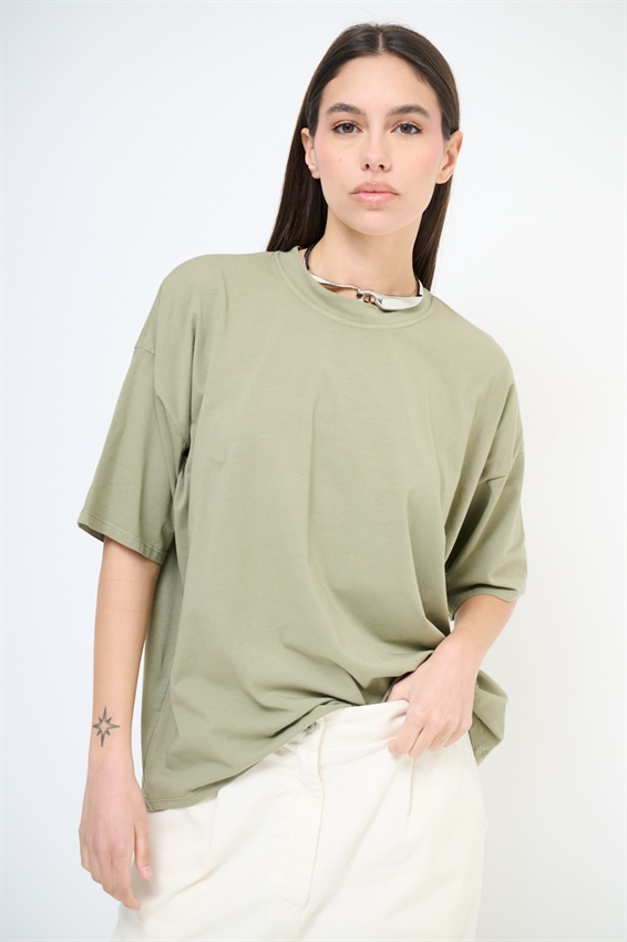 T-SHIRT OVER TINTA UNITA VERDE MILITARE