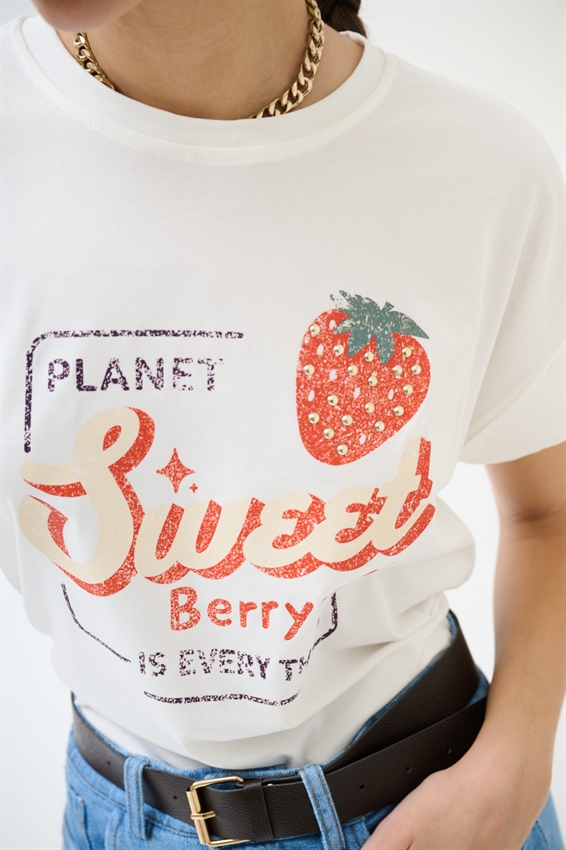 T-SHIRT STAMPA SWEET + BORCHIE BIANCO