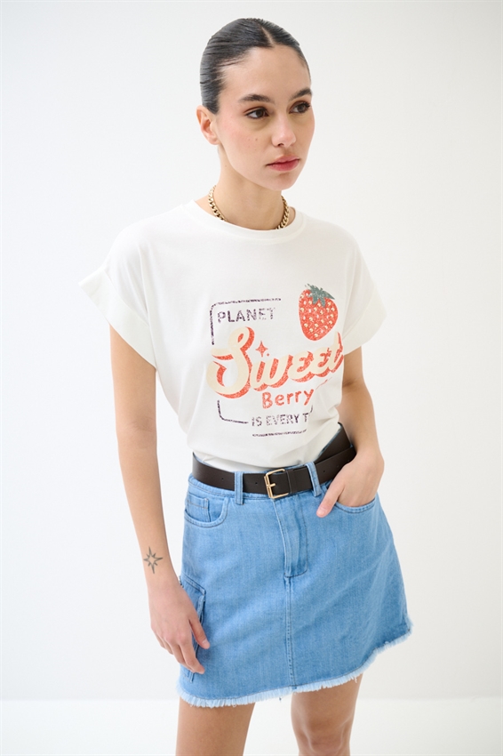 T-SHIRT STAMPA SWEET + BORCHIE BIANCO
