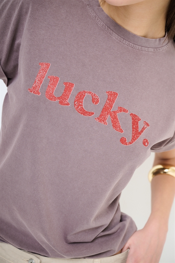 T-SHIRT CON STAMPA LUCKY EFFETTO VINTAGE MORO