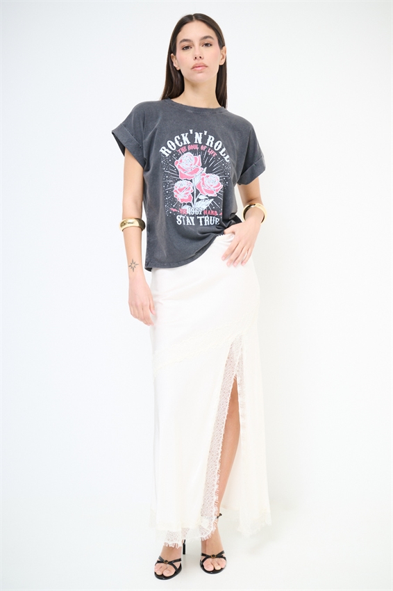 T-SHIRT STAMPA ROCK N ROLL GRIGIO