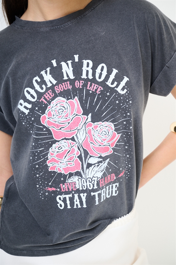 T-SHIRT STAMPA ROCK N ROLL GRIGIO