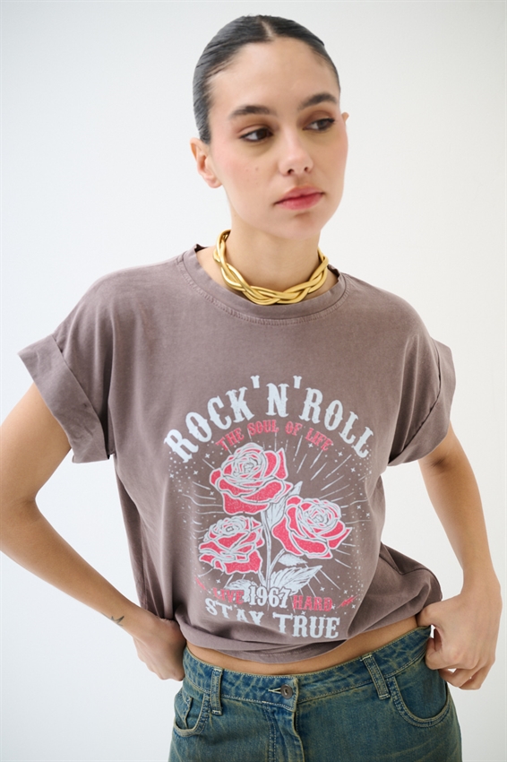 T-SHIRT STAMPA ROCK N ROLL MORO