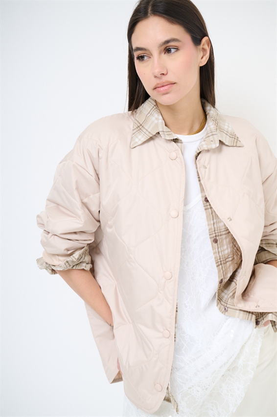 GIACCA TRAPUNTATA CON BOTT. AUTOMATICI BEIGE