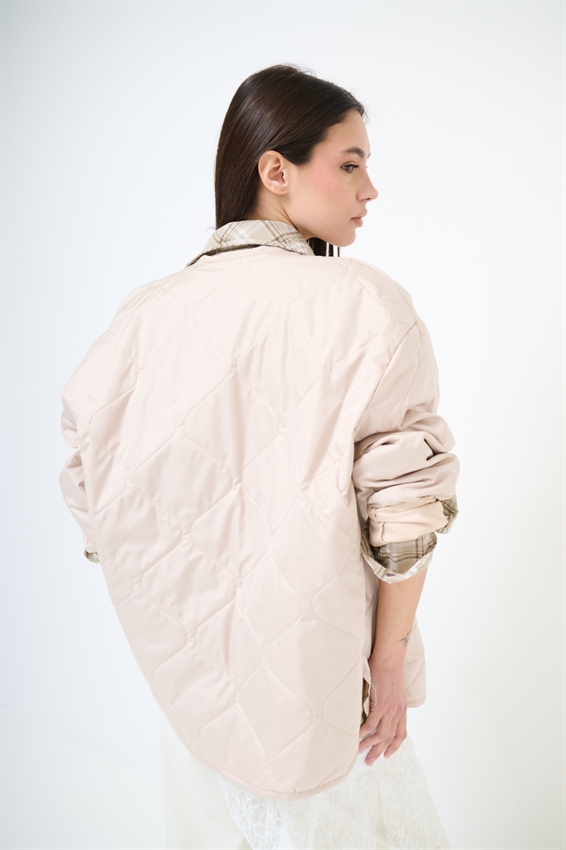 GIACCA TRAPUNTATA CON BOTT. AUTOMATICI BEIGE