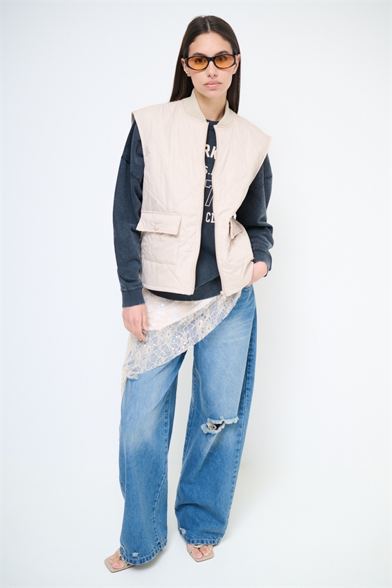 GILET TRAPUNTATO CON TASCHINI BEIGE