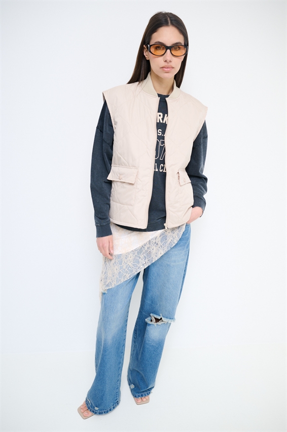 GILET TRAPUNTATO CON TASCHINI BEIGE
