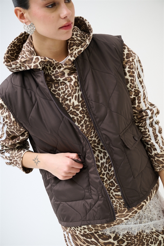 GILET TRAPUNTATO CON TASCHINI MORO