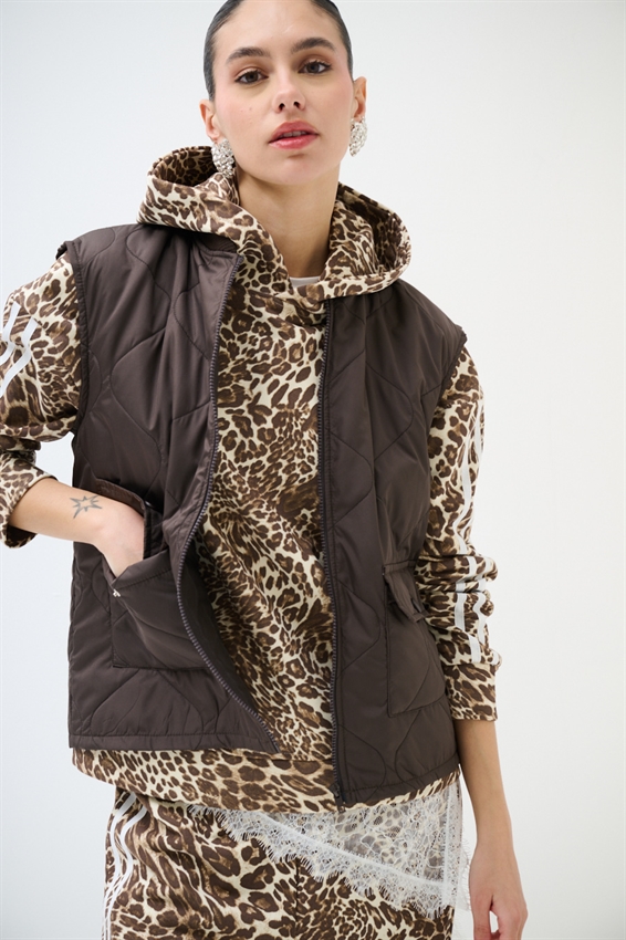 GILET TRAPUNTATO CON TASCHINI MORO