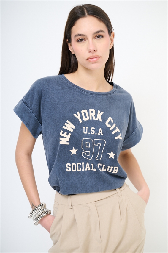 T-SHIRT STAMPA NEW YORK GLOW IN THE DARK GRIGIO