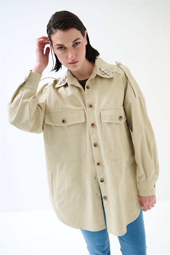 CAMICIONE OVER CON APPLICAZIONI SABBIA