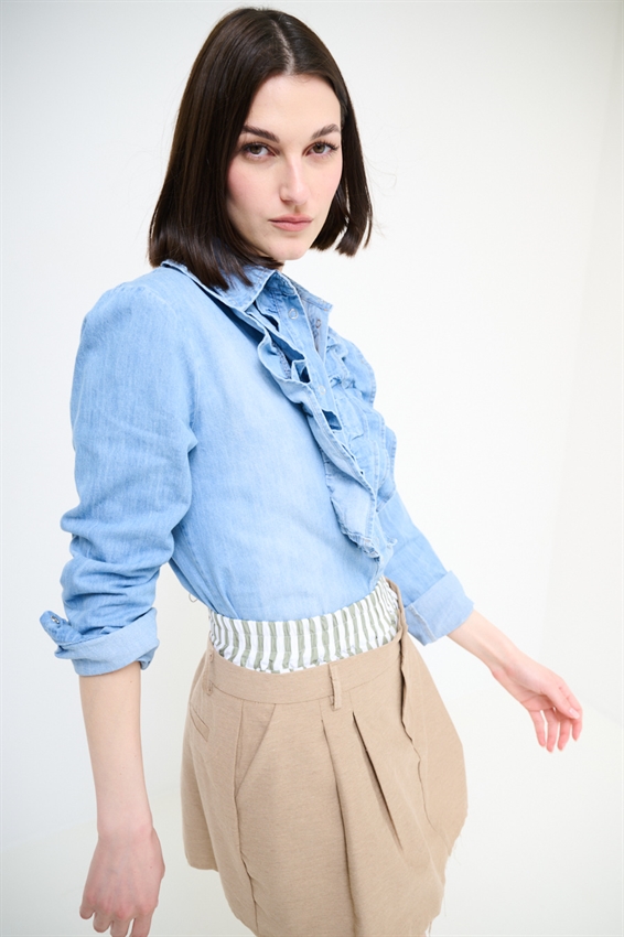 CAMICIA JEANS CON GALE BLU CHIARO