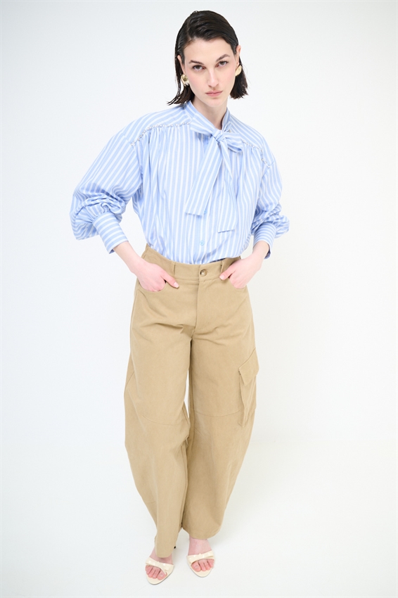 CAMICIA OVER RIGA CASTONI + FIOCCO CELESTE