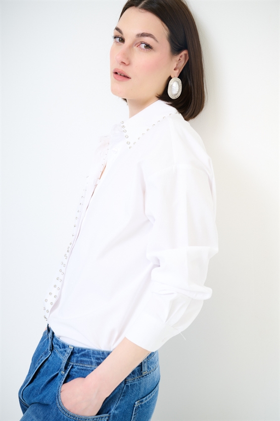 CAMICIA OVER OXFORD CON CASTONI BIANCO