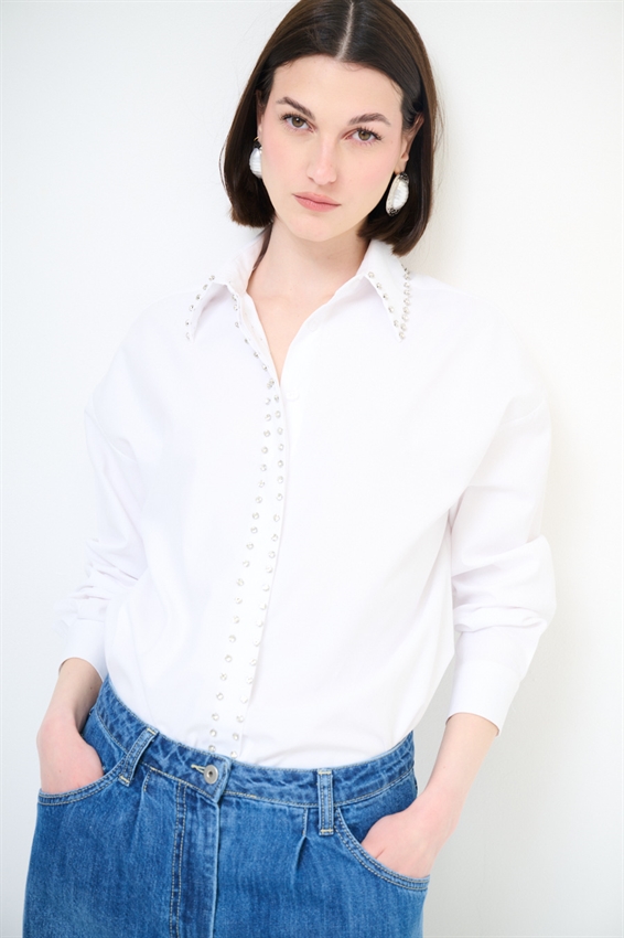 CAMICIA OVER OXFORD CON CASTONI BIANCO