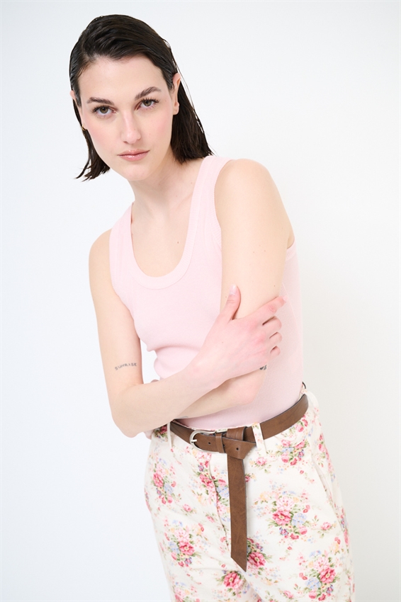 CANOTTA COSTINA CON SCOLLO ROSA