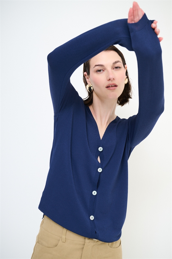CARDIGAN MANICA LUNGA CON SCOLLO A V BLU