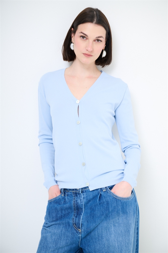 CARDIGAN MANICA LUNGA CON SCOLLO A V CELESTE