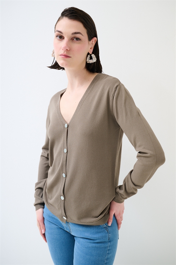 CARDIGAN MANICA LUNGA CON SCOLLO A V FANGO