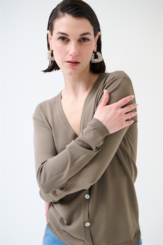 CARDIGAN MANICA LUNGA CON SCOLLO A V FANGO