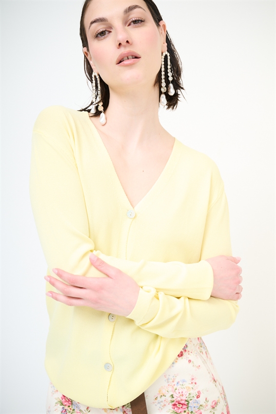 CARDIGAN MANICA LUNGA CON SCOLLO A V GIALLO