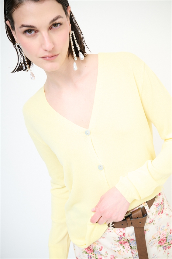 CARDIGAN MANICA LUNGA CON SCOLLO A V GIALLO