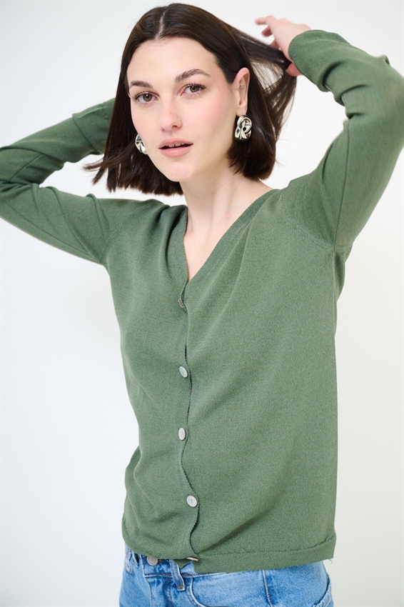 CARDIGAN MANICA LUNGA CON SCOLLO A V VERDE MILITARE