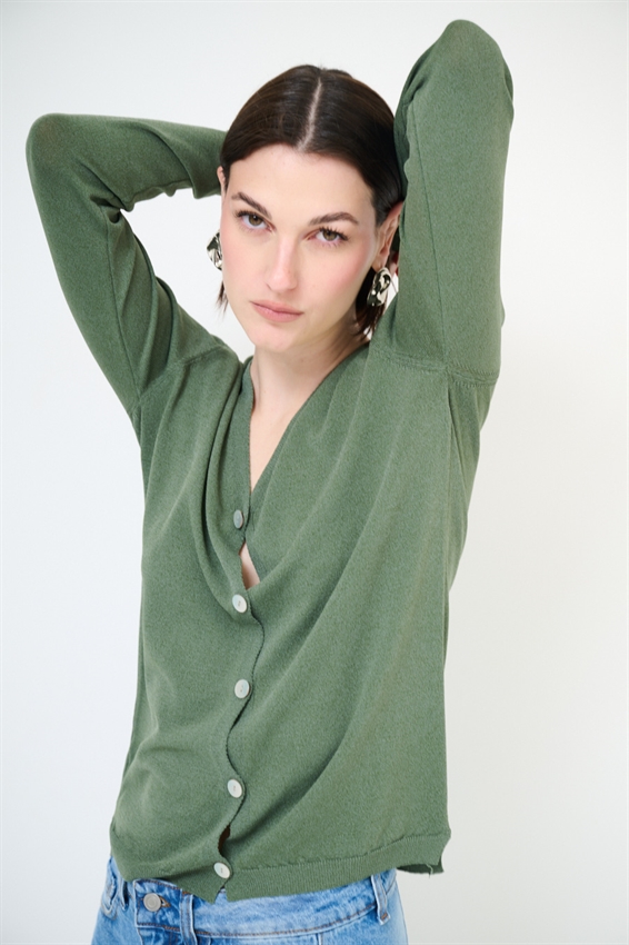 CARDIGAN MANICA LUNGA CON SCOLLO A V VERDE MILITARE