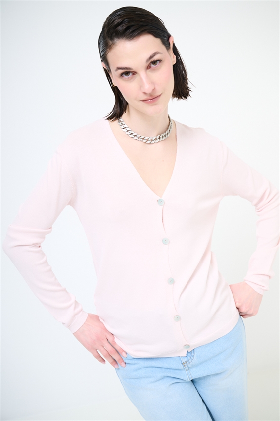 CARDIGAN MANICA LUNGA CON SCOLLO A V ROSA