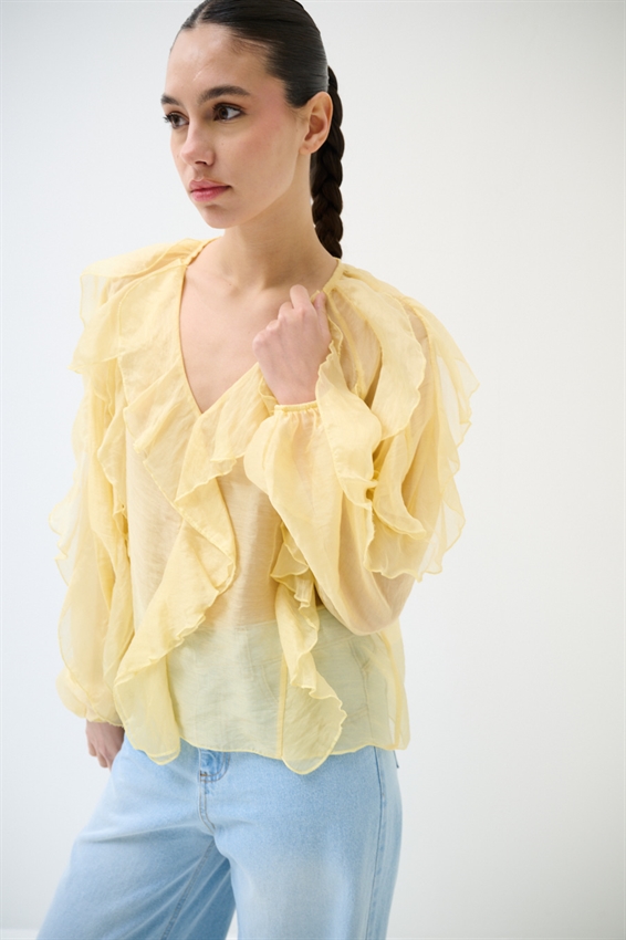 BLUSA CON SCOLLO A V E JABOT GIALLO