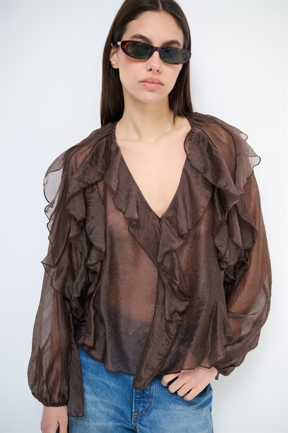 BLUSA CON SCOLLO A V E JABOT MORO