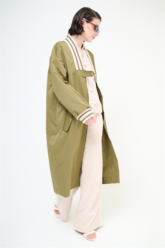 BOMBER LUNGO CON COSTINA VERDE MILITARE