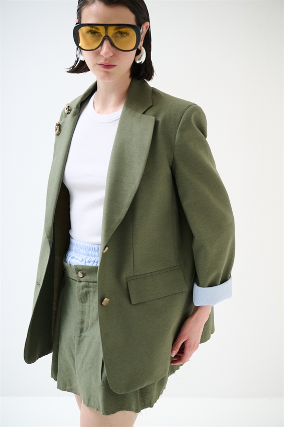 GIACCA OVERSIZE CON FODERA RIGHE A TAGLIO VIVO ARMY