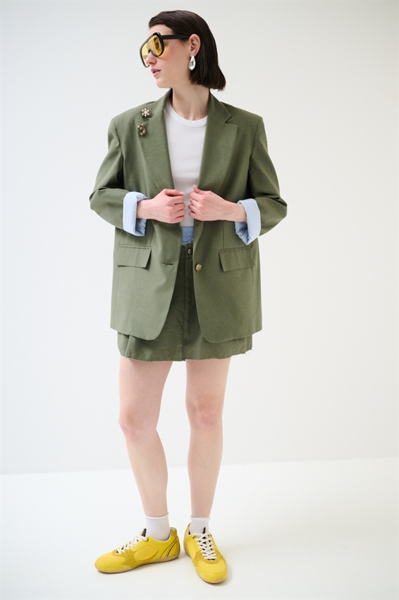 GIACCA OVERSIZE CON FODERA RIGHE A TAGLIO VIVO ARMY