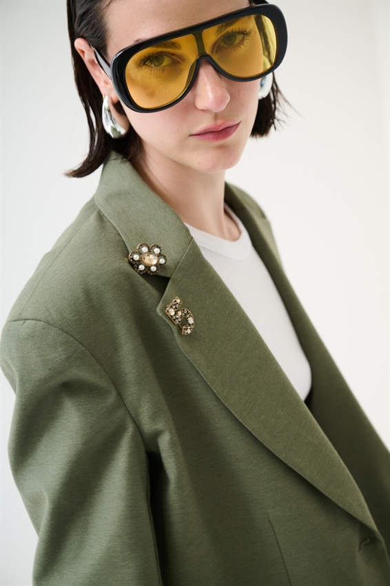 GIACCA OVERSIZE CON FODERA RIGHE A TAGLIO VIVO ARMY