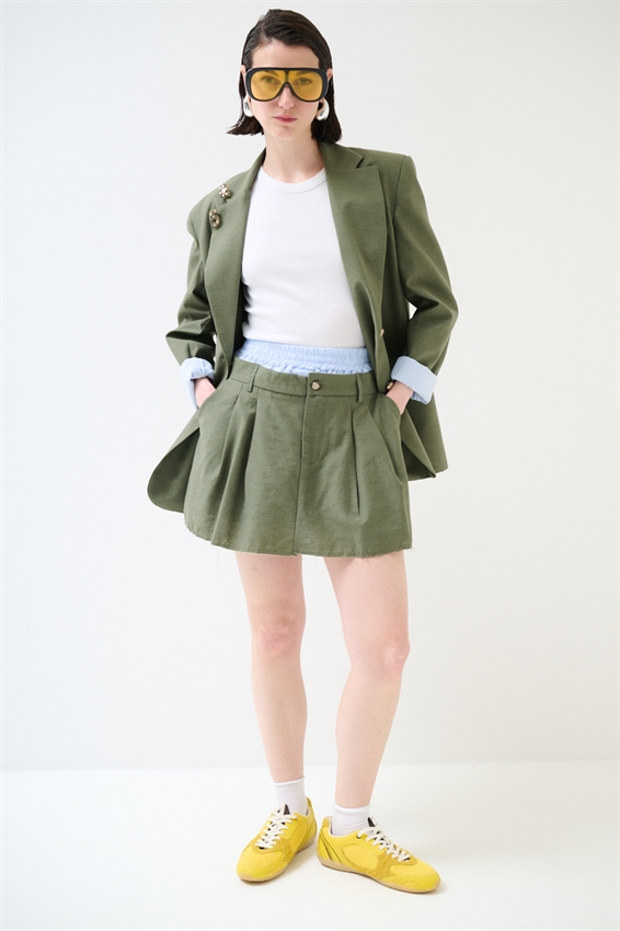 GIACCA OVERSIZE CON FODERA RIGHE A TAGLIO VIVO ARMY