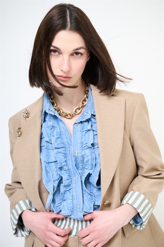 GIACCA OVERSIZE CON FODERA RIGHE A TAGLIO VIVO CAMMELLO