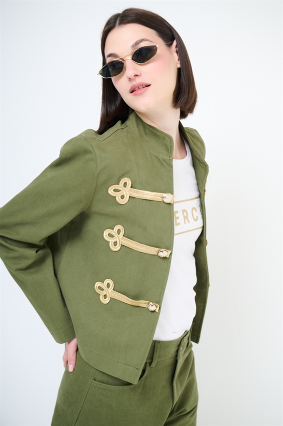 GIACCA NAPOLEONICA CON ALAMARI VERDE MILITARE