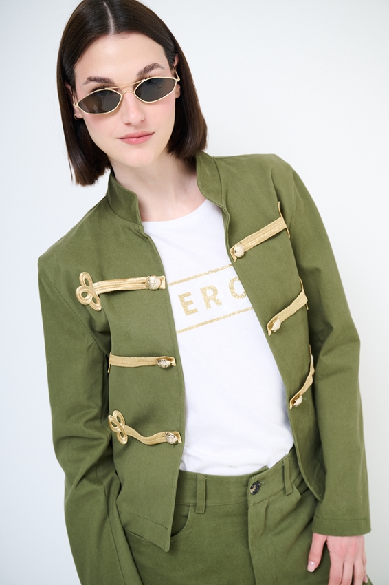 GIACCA NAPOLEONICA CON ALAMARI VERDE MILITARE