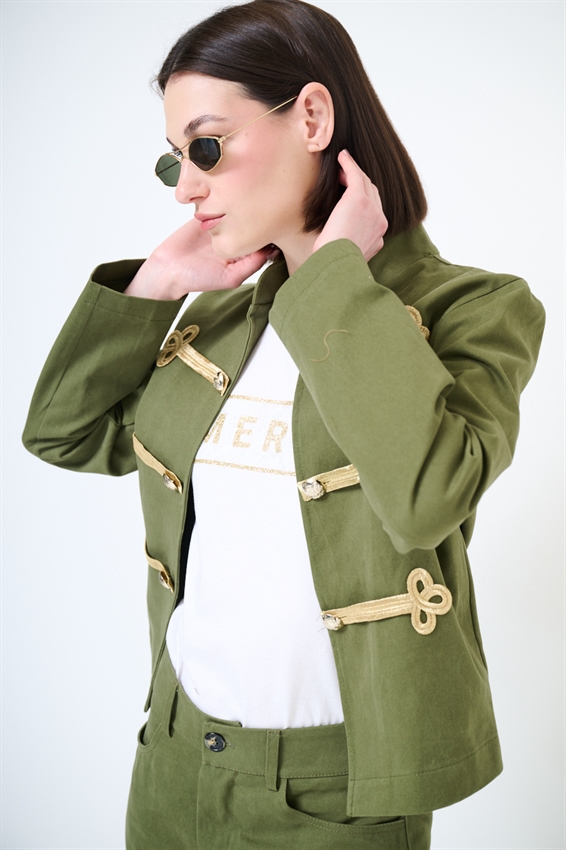 GIACCA NAPOLEONICA CON ALAMARI VERDE MILITARE