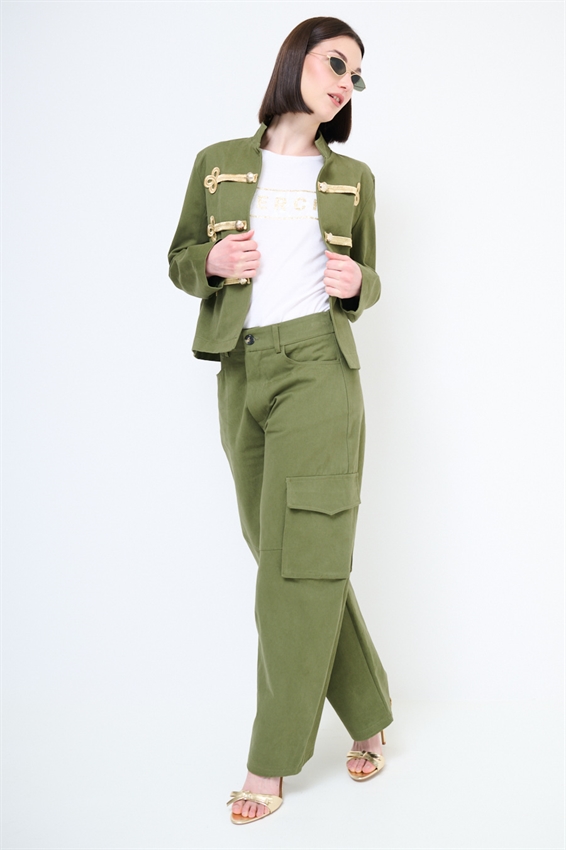 GIACCA NAPOLEONICA CON ALAMARI VERDE MILITARE