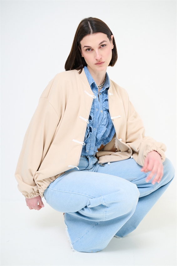 GIACCA FELPA ZIP CON DOPPIA CHIUSURA ALAMARI AVORIO