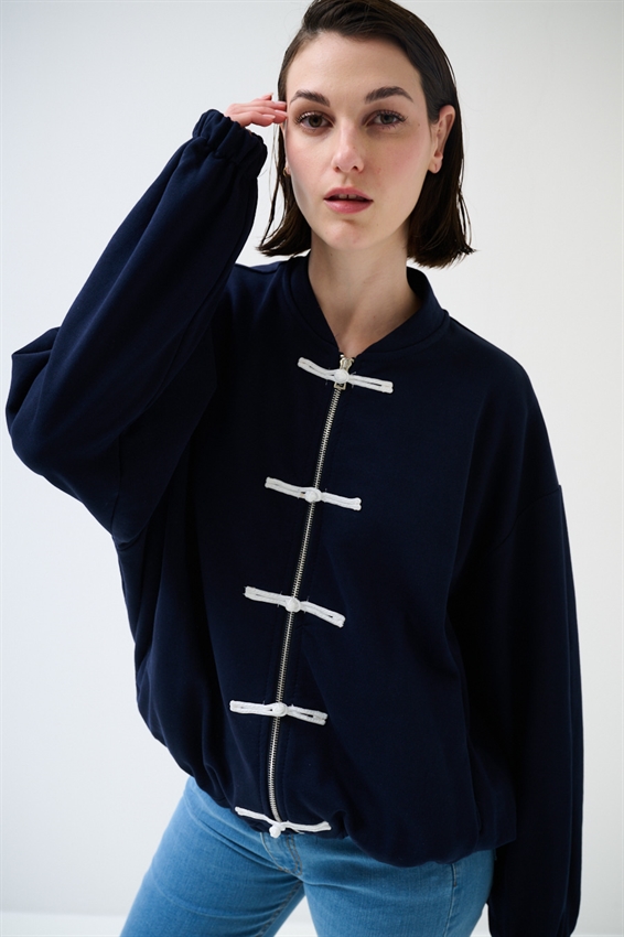 GIACCA FELPA ZIP CON DOPPIA CHIUSURA ALAMARI BLU