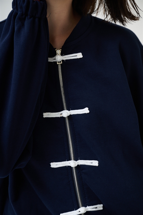 GIACCA FELPA ZIP CON DOPPIA CHIUSURA ALAMARI BLU