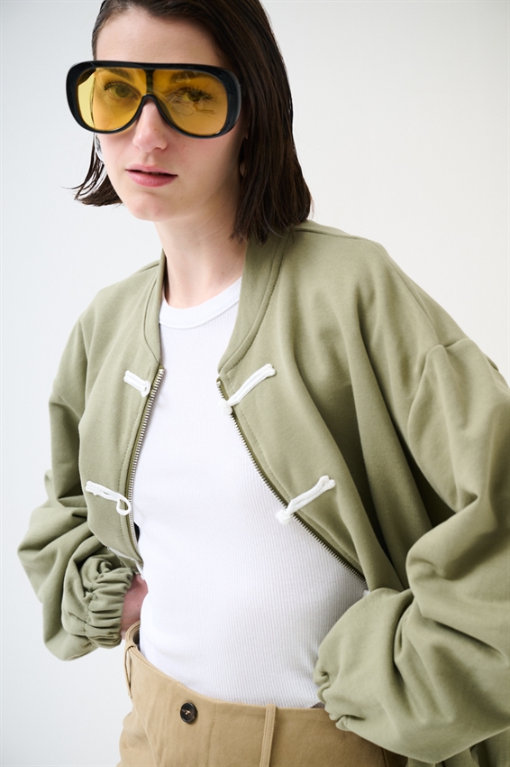 GIACCA FELPA ZIP CON DOPPIA CHIUSURA ALAMARI SALVIA