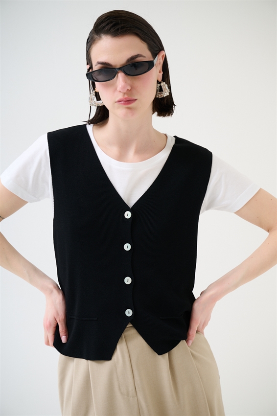 GILET CON BOTTONI A COSTINE NERO